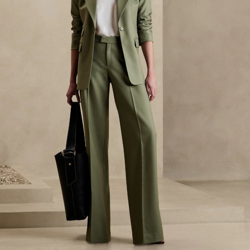 Lido Wide-Leg Italian Wool Pant - Desert Thyme